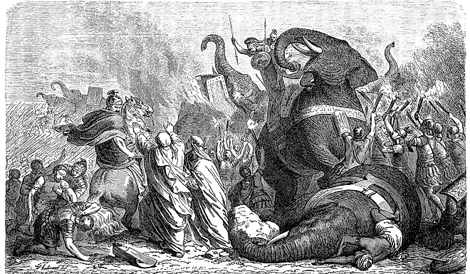 The war elephants of Pyrrhus at the battle of Asculum, 279 B.C. (Pyrrhic victory). Credit: Nastasic)