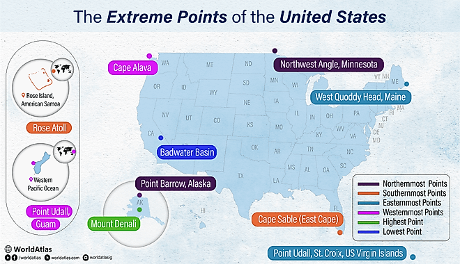 Infographic showing the extreme points of the US
