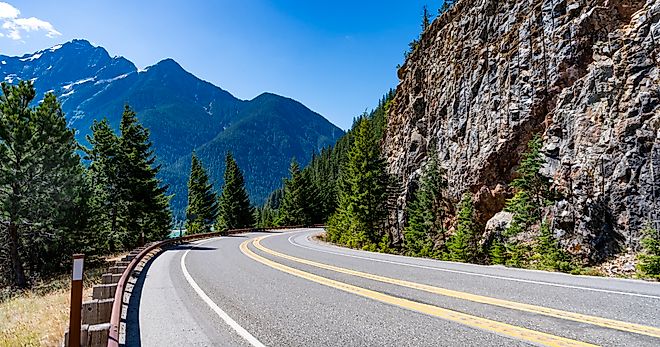 North Cascades nation park. Road leads to Diablo lake with mountain landscape