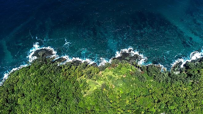 Aerial of Gona Bara Bara Island in Milne Bay Province of Papua New Guinea 