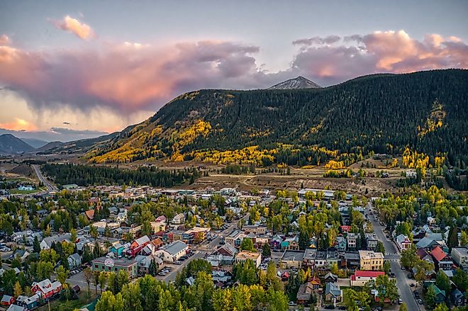 Aerial view of the popular ski town of Crested Butte, Colorado.