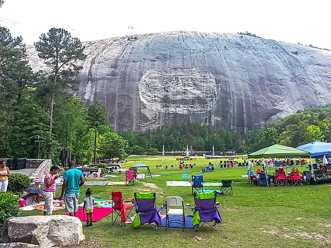 The famous Confederate Memorial Carving at Stone Mountain Park, Georgia. Image credit: Big Joe / Shutterstock.com.