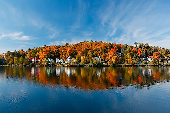 Fall foliage drapes the town of Saranac Lake.