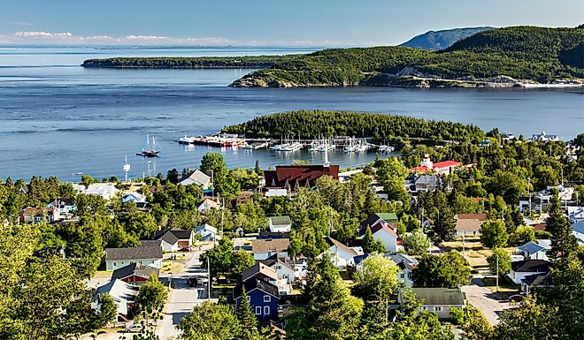 Aerial view of City of Tadoussac, Quebec, Canada.