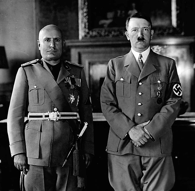 Adolf Hitler and Benito Mussolini in Munich, Germany, 1937. Nazi–Fascist alliance meeting. Via Wikimedia Commons / Public Domain.