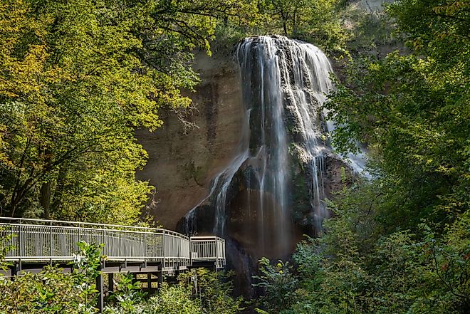 Waterfall and walkway in Smith Falls Sate Park in Nebraska. 
