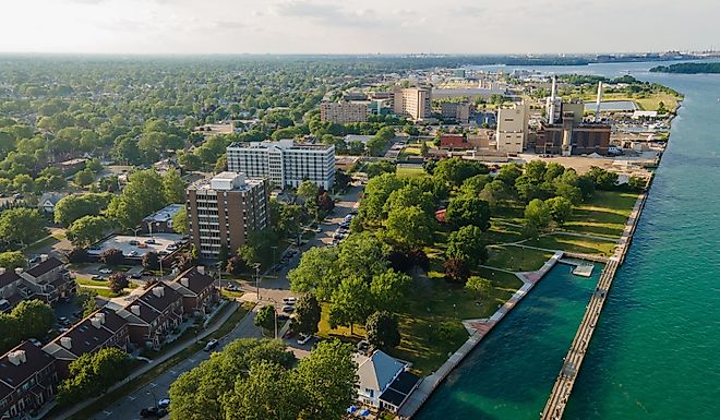 This breathtaking aerial photo of Wyandotte captures the picturesque city in the golden hour before sunset.