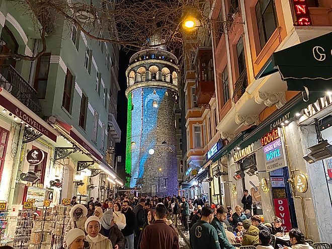 Another crowded evening in the street beneath Galata Tower. Image Credit: Andrew Douglas