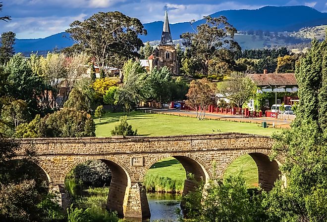 Bridge and townscape of Richmond in Tasmania, Australia.