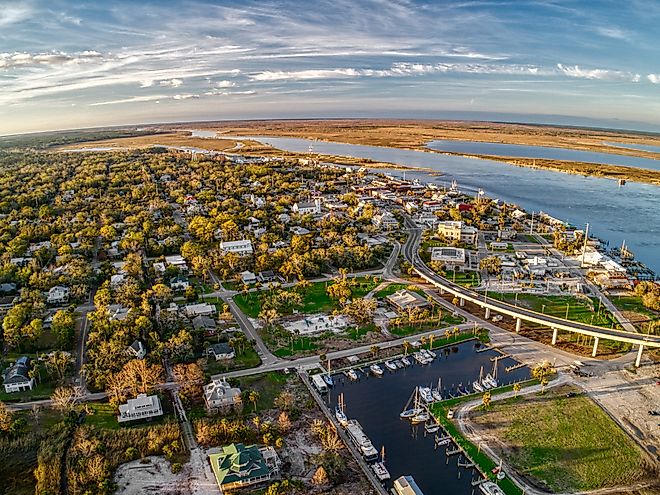 The historic waterfront at Apalachicola, Florida, where the river meets the bay.