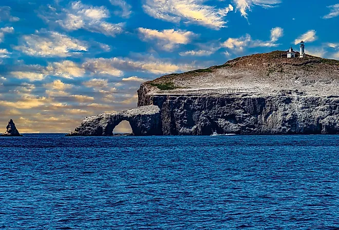 Views of Arch Rock on Anacapa Island from a boat in Channel Islands National Park