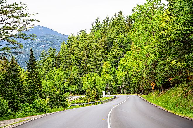 Road through the Adirondack Mountains in New York.