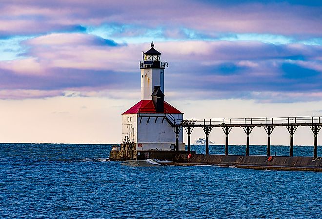 Michigan City East Pierhead Lighthouse view in Michigan City, Indiana.
