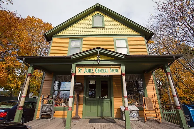 Front view of the historic St. James General Store in New York. Editorial credit: Little Vignettes Photo / Shutterstock.com