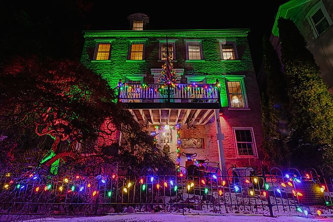  The famous Parsonage Bed & Breakfast in Jim Thorpe, Pennsylvania, decorated for the holidays. Editorial Photo Credit: Andrew Pilecki via Shutterstock.