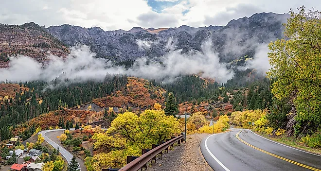 The Million Dollar Highway in Ouray, Colorado, during fall. Shutterstock.com