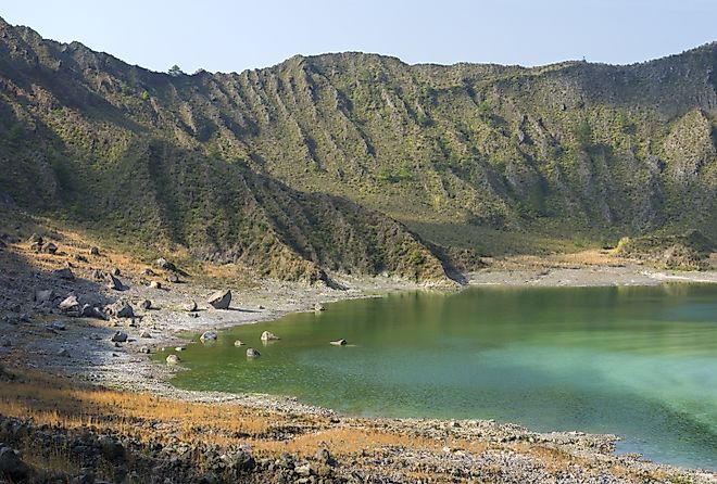 Green waters at the crater lake at El Chichón in Chiapas, Mexico.