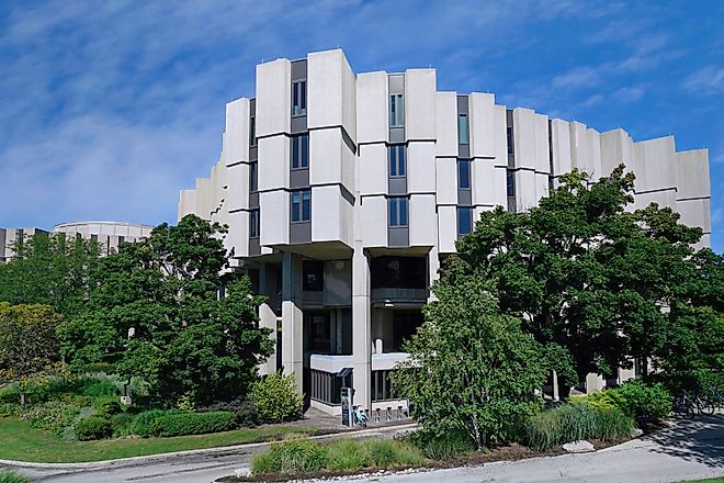 Evanston, IL - August 2022:  Campus of Northwestern University, with the library building. Spiroview Inc via Shutterstock