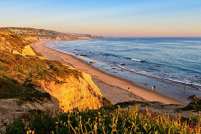 A panoramic view of Crystal Cove State Park beach in Orange County