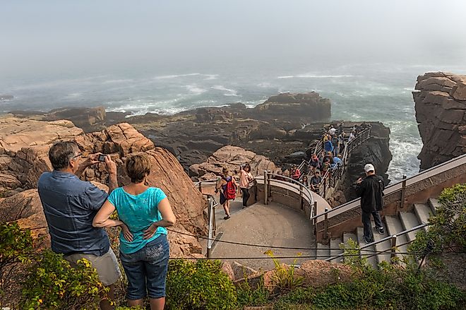 Aerial view of the coastline of Maine from the Acadia National Park.