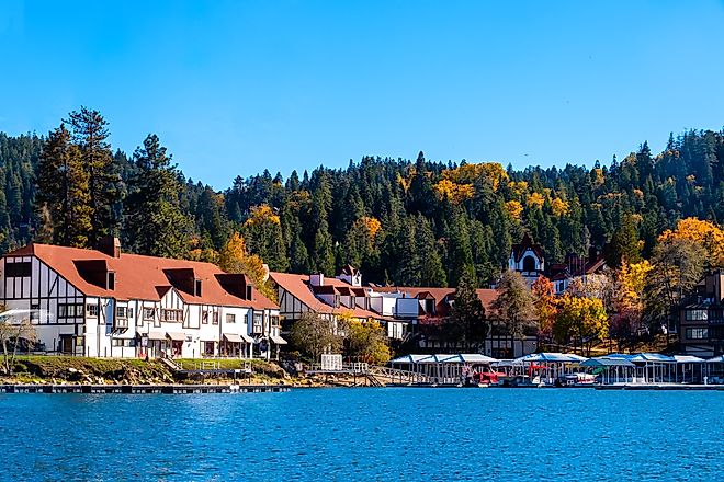 View of Lake Arrowhead, California, in fall.