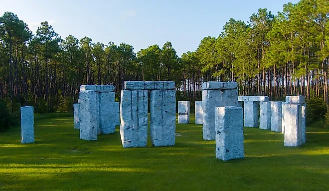 View of Bamahenge in Elberta, Alabama.