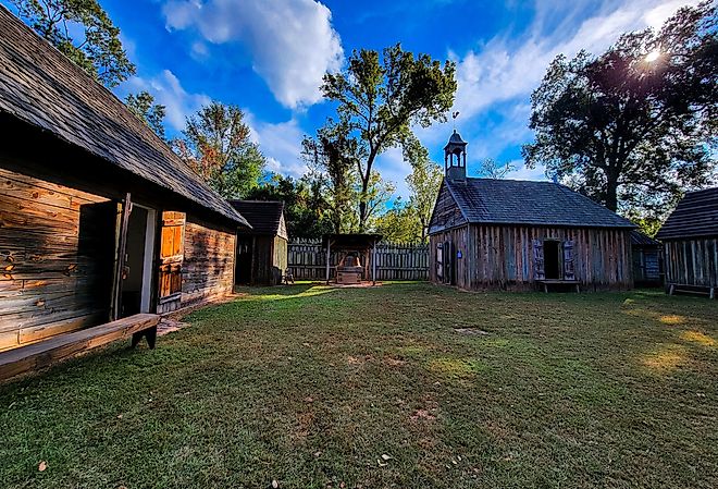 Replicated historic buildings at Fort Saint Jean Baptiste Historical Site. Editorial credit: VioletSkyAdventures / Shutterstock.com