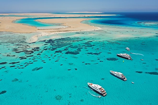 Luxury Yachts in front of Tawila Island in the Red Sea, Egypt