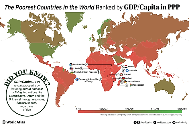 a map showing the poorest countries in the world