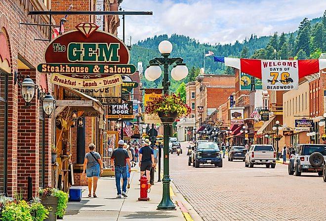 Main Street along the historic 1880s Old West themed town of Deadwood, South Dakota. Editorial credit: Kirk Fisher / Shutterstock.com