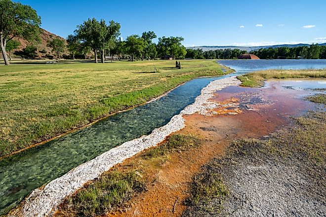 Hot springs mineral water flows through Hot Springs State Park in Thermopolis, Wyoming.