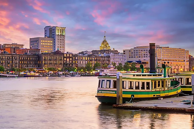 The waterfront along the Historic District of Savannah, Georgia.