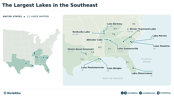 infographic showing the largest lakes in the Southeast