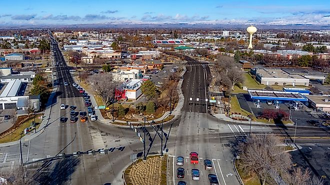 Iconic Meridian water tower and main streets lead through Meridian, Idaho