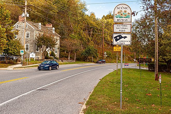 The Historic National Road sign in Maryland. Image credit: grandbrothers / Shutterstock.com.