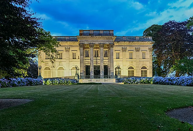 The Marble House in Newport, Rhode Island. It is a Gilded Age mansion and its temple-front portico is like that of the White House. Editorial credit: Felix Lipov / Shutterstock.com