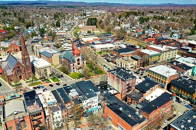 An aerial of Northampton, Massachusetts.