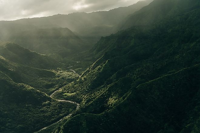 Aerial View of Waimea Canyon State Park, Kauai County, Hawaii, a state park that has no large predators. 
