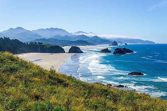 View of Cannon Beach from Ecola State Park Lookout in Tillamook along the Oregon Coast. 