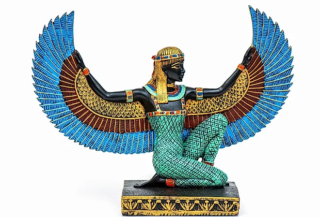 Goddess Isis statue with outstretched wings. 