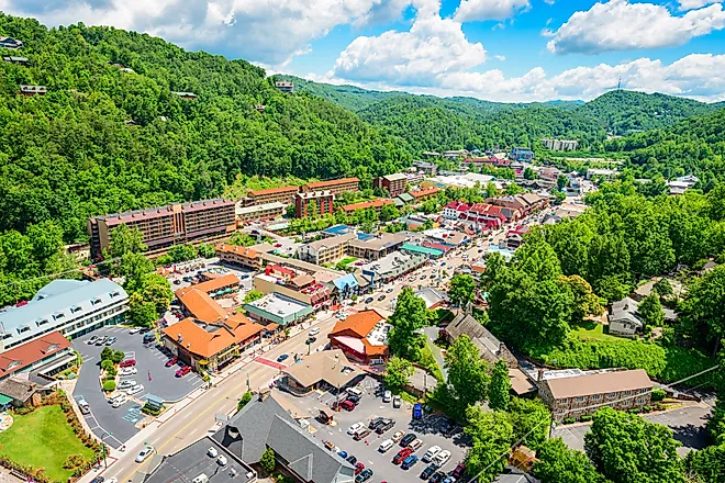 Aerial view of Gatlinburg, Tennessee.