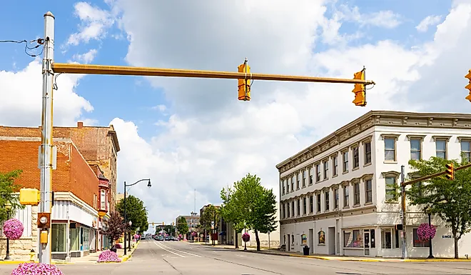 The business district on Broadway Street in Logansport, Indiana.