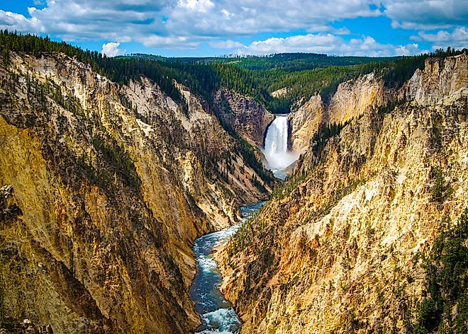 Yellowstone National Park, featuring iconic landscapes such as waterfalls. 