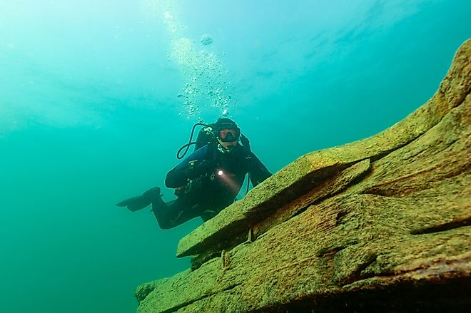 SCUBA diver exploring Lake Superior. 