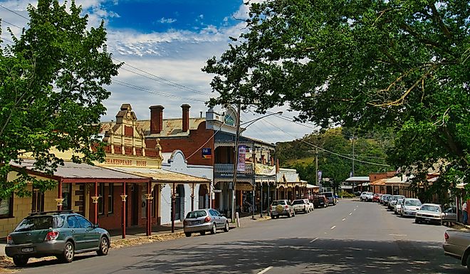 Rustic buildings and businesses along the Main Street in Maldon, Victoria. Editorial credit: Hans Wismeijer / Shutterstock.com