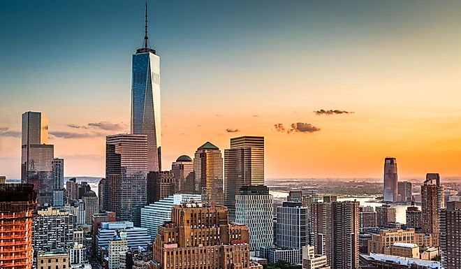 Lower Manhattan skyline at sunset. Image used under license from Shutterstock.com.