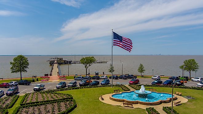 Aerial view of the Fairhope Municipal Pier on Mobile Bay.