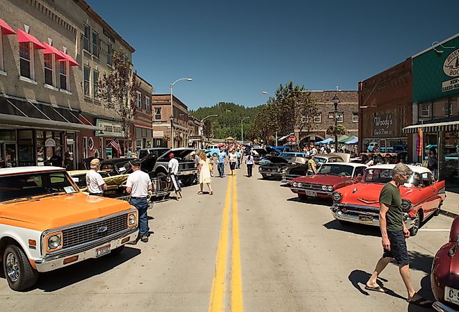 Spectators at the Rod Benders Car Club annual June show in Bonners Ferry, Idaho.