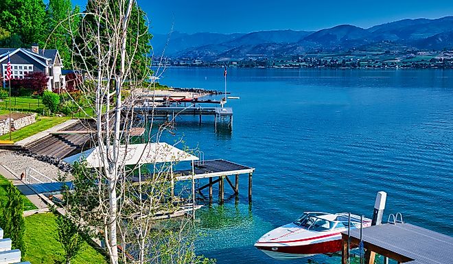 Lake Chelan stretching northwest into the Cascades from the town of Chelan, Washington.
