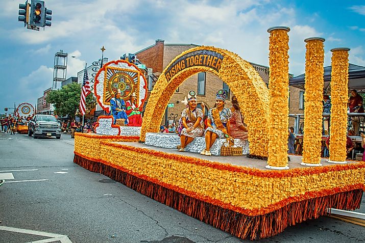 A float celebrating Cherokee culture in Tahlequah, Oklahoma. Image: Vineyard Perspective / Shutterstock.